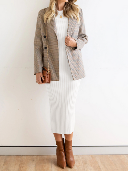 Stretchy Casual Midi Dress With Slit H4QDHW3WHN