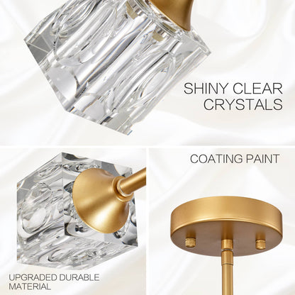 Modern Luxurious  Crystal Ceiling Light, 6 Lights (G9  Bulb) Modern Crystal Ceiling Light for Dining Room, Pendant Lamp Ceiling Lighting for Living Bedroom Hall Balcony --Matte Gold