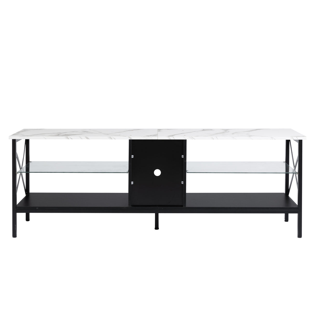 TV stand,Iron TV cabinet,entertainment center, TV set, media console, with LED lights, remote control,toughened glass stand,can be placed in the living room, bedroom, color:white with marble texture