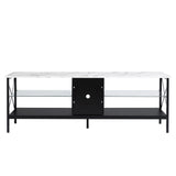 TV stand,Iron TV cabinet,entertainment center, TV set, media console, with LED lights, remote control,toughened glass stand,can be placed in the living room, bedroom, color:white with marble texture