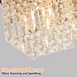 Modern Crystal Chandelier for Dining Room 8-Light Gold Rectangle Raindrop Chandelier Contemporary Rectangular Pendant Light Fixture for Kitchen Island Bar L39.4'' x W9.8'' x H8.7'(Bulb Not Included)