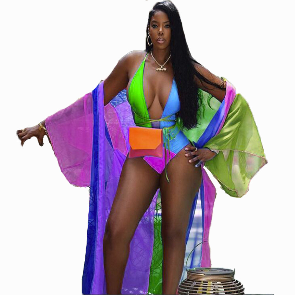 Sexy Candy Color Positioning Printing, Stitching Two-piece Swimsuit