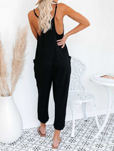 Solid Color V-Neck Pocket Jumpsuit