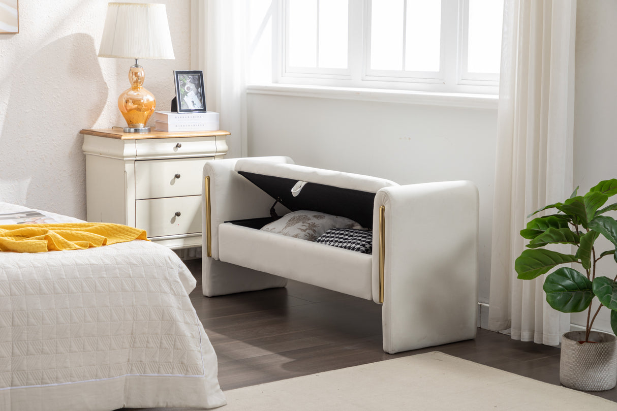 Velvet Fabric Storage Bench Bedroom Bench With Gold Metal Trim Strip