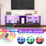 TV stand,Iron TV cabinet,entertainment center, TV set, media console, with LED lights, remote control,toughened glass stand,can be placed in the living room, bedroom, color:white with marble texture