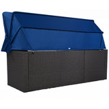 U_Style Outdoor Patio Rectangle Daybed with Retractable Canopy,  Wicker Furniture Sectional Seating with Washable Cushions, Backyard, Porch(As same as WY000263AAE)