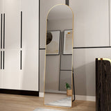 The third generation floor mounted full length rearview mirror. Aluminum alloy metal frame arched wall mirror, bathroom makeup mirror, clothing store, wall mounted. Gold 60 "*16.5"W115158172