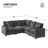 [VIDEO provided] [New] 84*84" Modern L Shape Modular Sofa, 5 Seat Chenille Sectional Couch Set with 2 Pillows Included, Freely Combinable Indoor Funiture for Living Room, Apartment, Office, 2 Colors