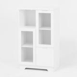 Wooden Floor Cabinet with 2 Glass Doors and 2 Storage Space,White ,Living Room Bathroom Entryway White