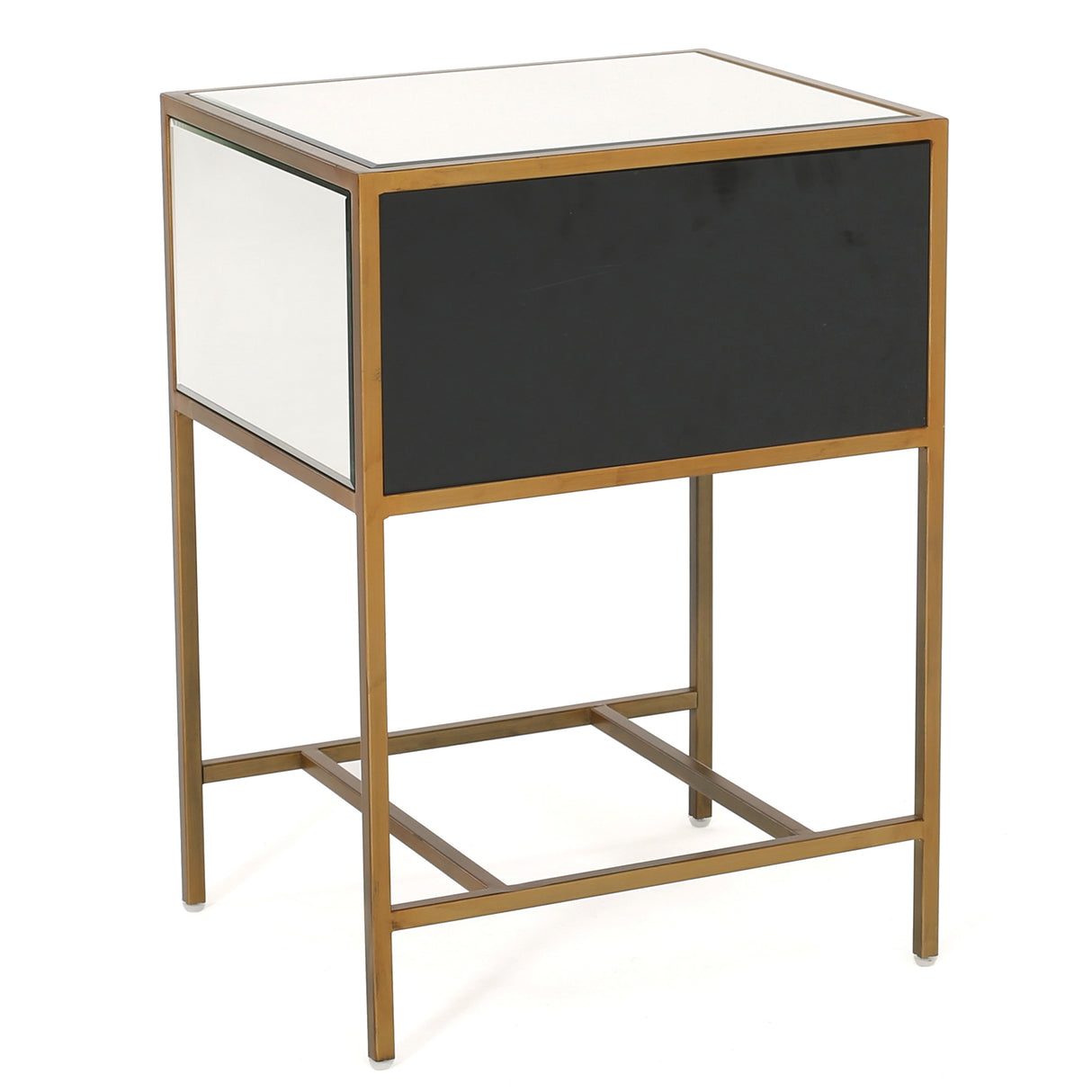 White  Mirrored Nightstand with 1 Drawer, Small End Side Table with Storage, Modern Bedside Bed Table with Metal Frame for Small Space, Bedroom and Living Room, White,  18.90"L x 15.75"W x 26.40"H