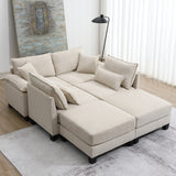 [New]Wide Seat Corduroy Modular Sectional Sofa Bed, Sleeper Couch Set with Armrest Pillow,6 Seat Free Combination Sofa with Ottomans, Oversized Indoor Furniture for Living Room, 2 Colors