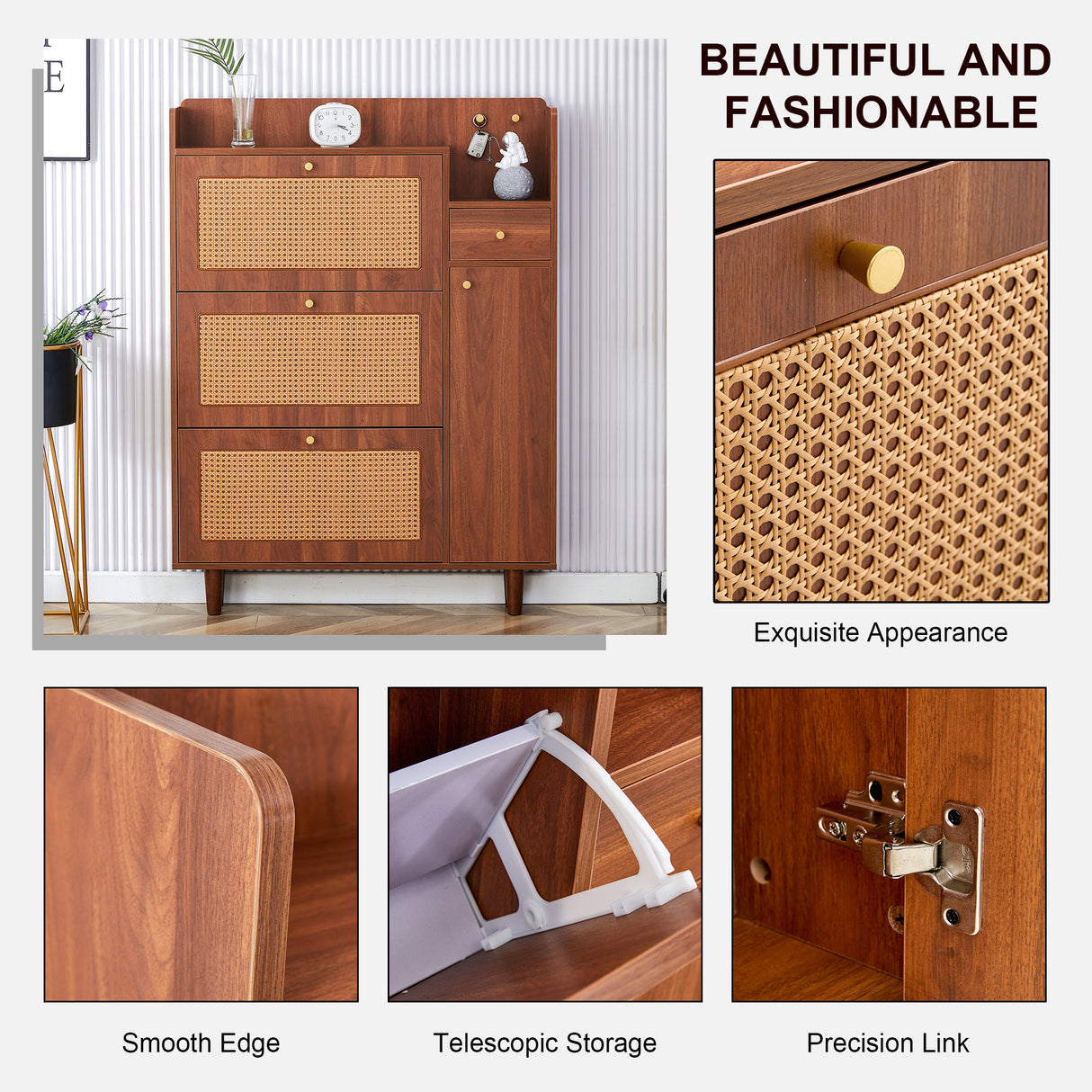 Japanese rattan shoe cabinet, bed top cabinet Brown