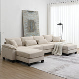 [New]Wide Seat Corduroy Modular Sectional Sofa Bed, Sleeper Couch Set with Armrest Pillow,6 Seat Free Combination Sofa with Ottomans, Oversized Indoor Furniture for Living Room, 2 Colors