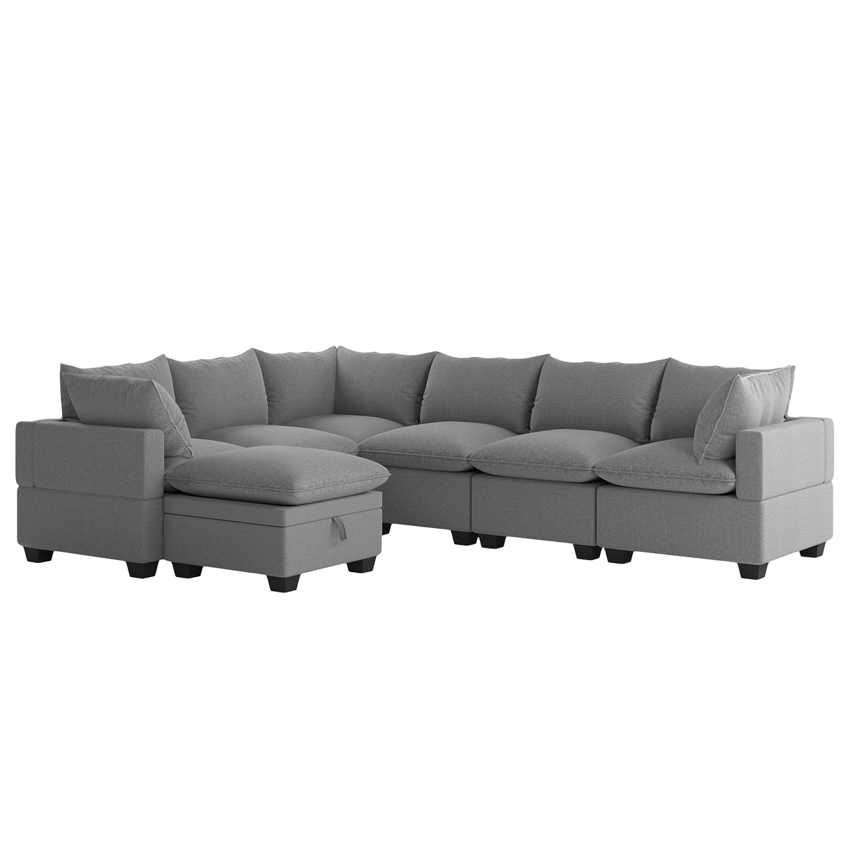 [VIDEO provided][New] 120*93" Modern U Shape Modular Sofa with Storage Ottoman,Luxury 7 Seat Sectional Couch Set with 2 Pillows Included,Freely Combinable Indoor Funiture for Living Room, Apartment