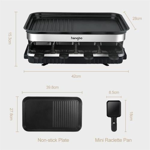 1500W Raclette Grill 8 People Grill Plate Non-stick Coated, Raclette With 8 Mini Raclette Pans, Infinitely Adjustable Temperature