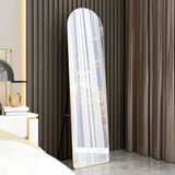 The third generation floor mounted full length rearview mirror. Aluminum alloy metal frame arched wall mirror, bathroom makeup mirror, clothing store, wall mounted. Gold 60 "*16.5"W115158172