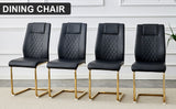 Modern dining chairs with faux leather padded seats, dining room chairs, gold metal leg upholstered chairs, suitable for kitchens, living rooms, bedrooms, and offices, set of 4 (black+PU leather)C-001
