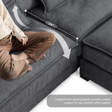 [VIDEO provided][New]95*66"Oversized Luxury Sectional Sofa with Bentwood Armrests,4 seat Upholstered Indoor Furniture with Double Cushions,L Shape Couch with Ottoman for Living Room,Apartment,3 Colors