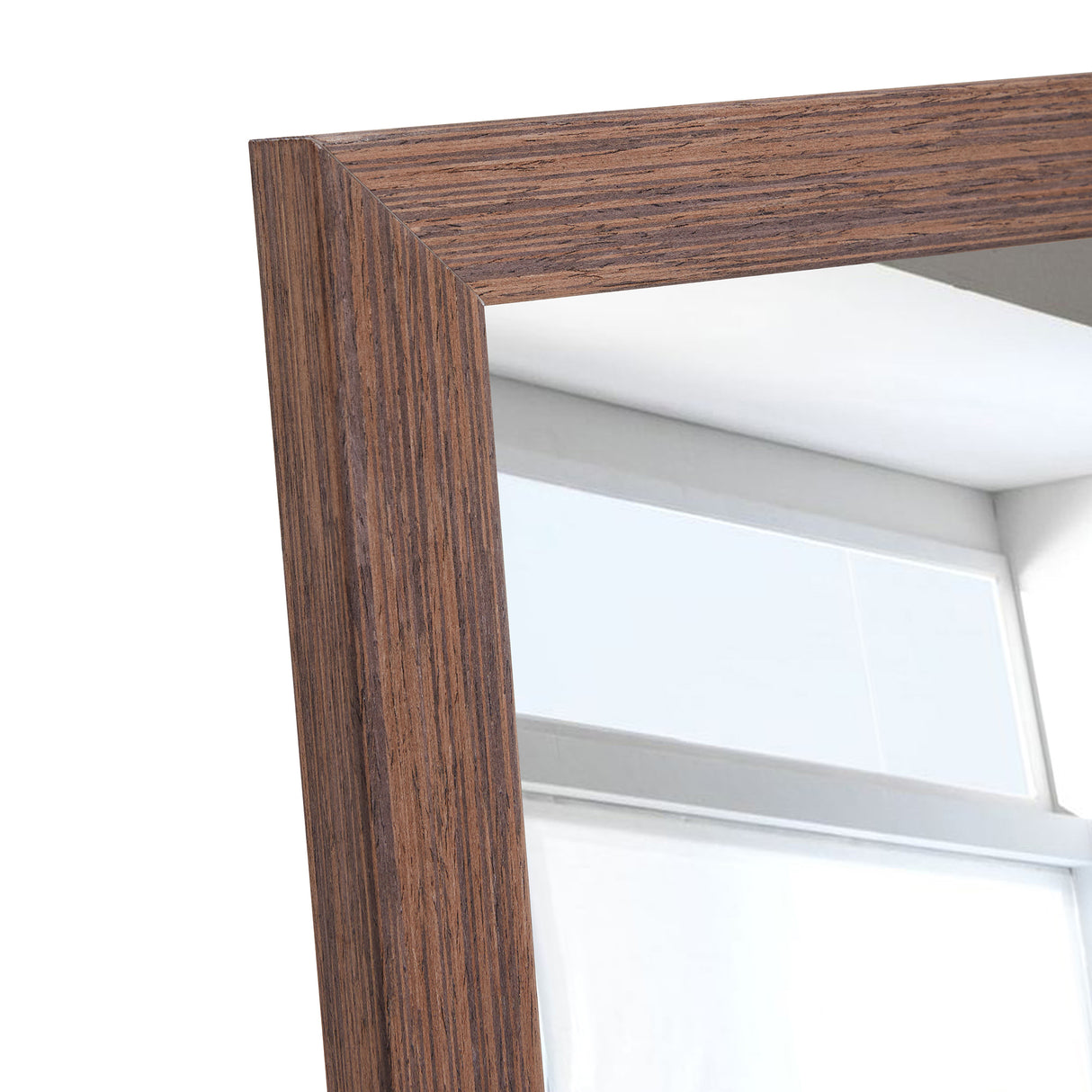 Third generation packaging upgrade, thickened border, brown wood grain solid wood frame full length mirror, dressing mirror, bedroom entrance, decorative mirror, and floor standing mirror. 57.9"*18.1"