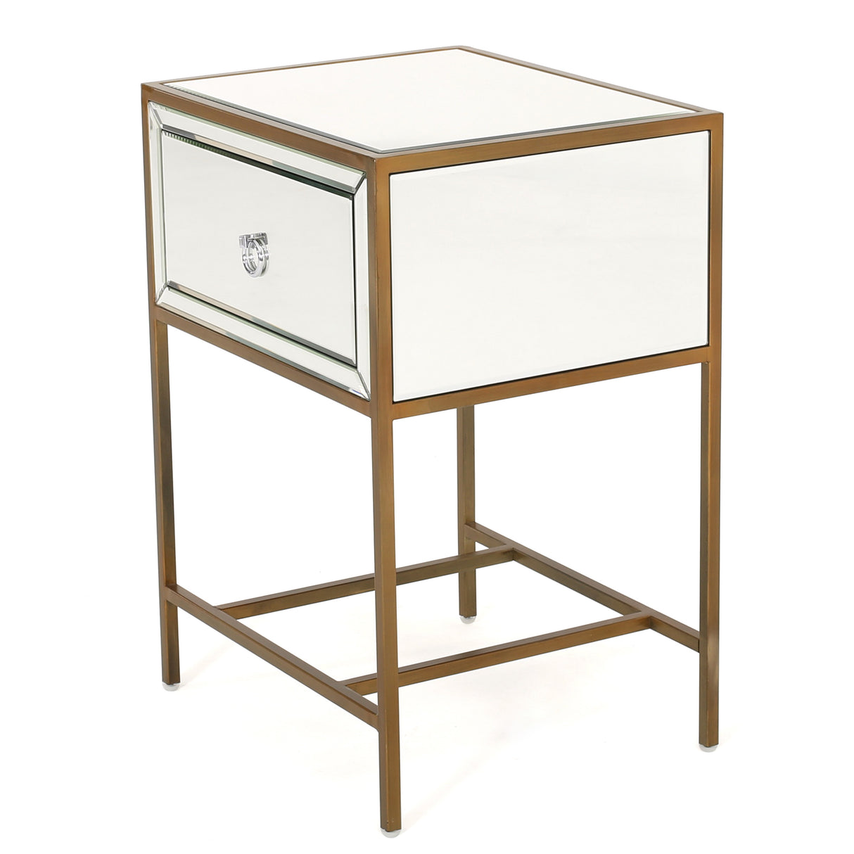 White  Mirrored Nightstand with 1 Drawer, Small End Side Table with Storage, Modern Bedside Bed Table with Metal Frame for Small Space, Bedroom and Living Room, White,  18.90"L x 15.75"W x 26.40"H