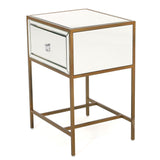 White  Mirrored Nightstand with 1 Drawer, Small End Side Table with Storage, Modern Bedside Bed Table with Metal Frame for Small Space, Bedroom and Living Room, White,  18.90"L x 15.75"W x 26.40"H
