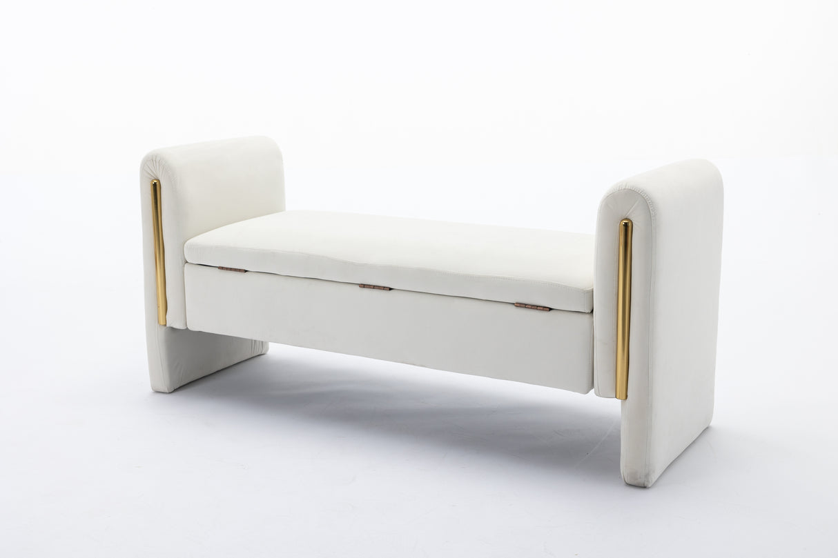 Velvet Fabric Storage Bench Bedroom Bench With Gold Metal Trim Strip