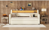 Twin Size Daybed with Trundle, Upholstered Daybed with Charging Station and LED Lights, White (Expect arrive date:May 20th. )