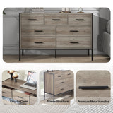 Wood Dresser with 7 Drawers, Wooden Storage Closet for Bedroom, Solid Clothes Cabinet with Sturdy Steel Frame, 48.58"W×15.75"D×31.22"H, 48 inch, Rustic Grey