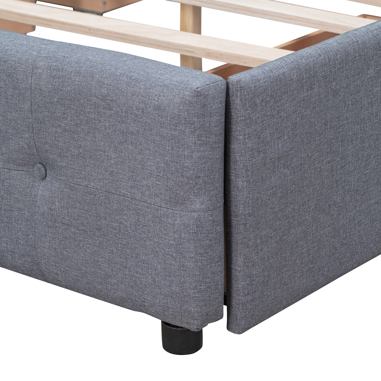 Upholstered Platform Bed with Classic Headboard and 4 Drawers, No Box Spring Needed, Linen Fabric, Queen Size Dark gray(OLD SKU :LP000114AAE)