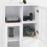 Wooden Floor Cabinet with 2 Glass Doors and 2 Storage Space,White ,Living Room Bathroom Entryway White