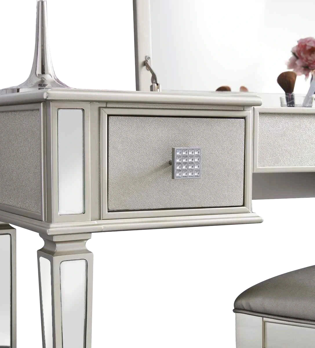 Mirrored Vanities Desk with Drawers, Bedroom Makeup Vanity Table Set with Mirror and Stool, Flip Up Dressing Table for Bedroom/Makeup Room, Working Desk for Women, Girl Furniture Combo