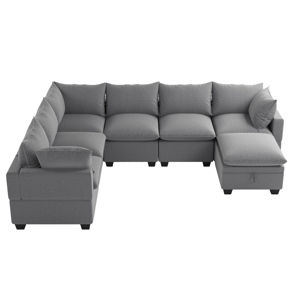 [VIDEO provided][New] 120*93" Modern U Shape Modular Sofa with Storage Ottoman,Luxury 7 Seat Sectional Couch Set with 2 Pillows Included,Freely Combinable Indoor Funiture for Living Room, Apartment
