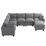 [VIDEO provided][New] 120*93" Modern U Shape Modular Sofa with Storage Ottoman,Luxury 7 Seat Sectional Couch Set with 2 Pillows Included,Freely Combinable Indoor Funiture for Living Room, Apartment