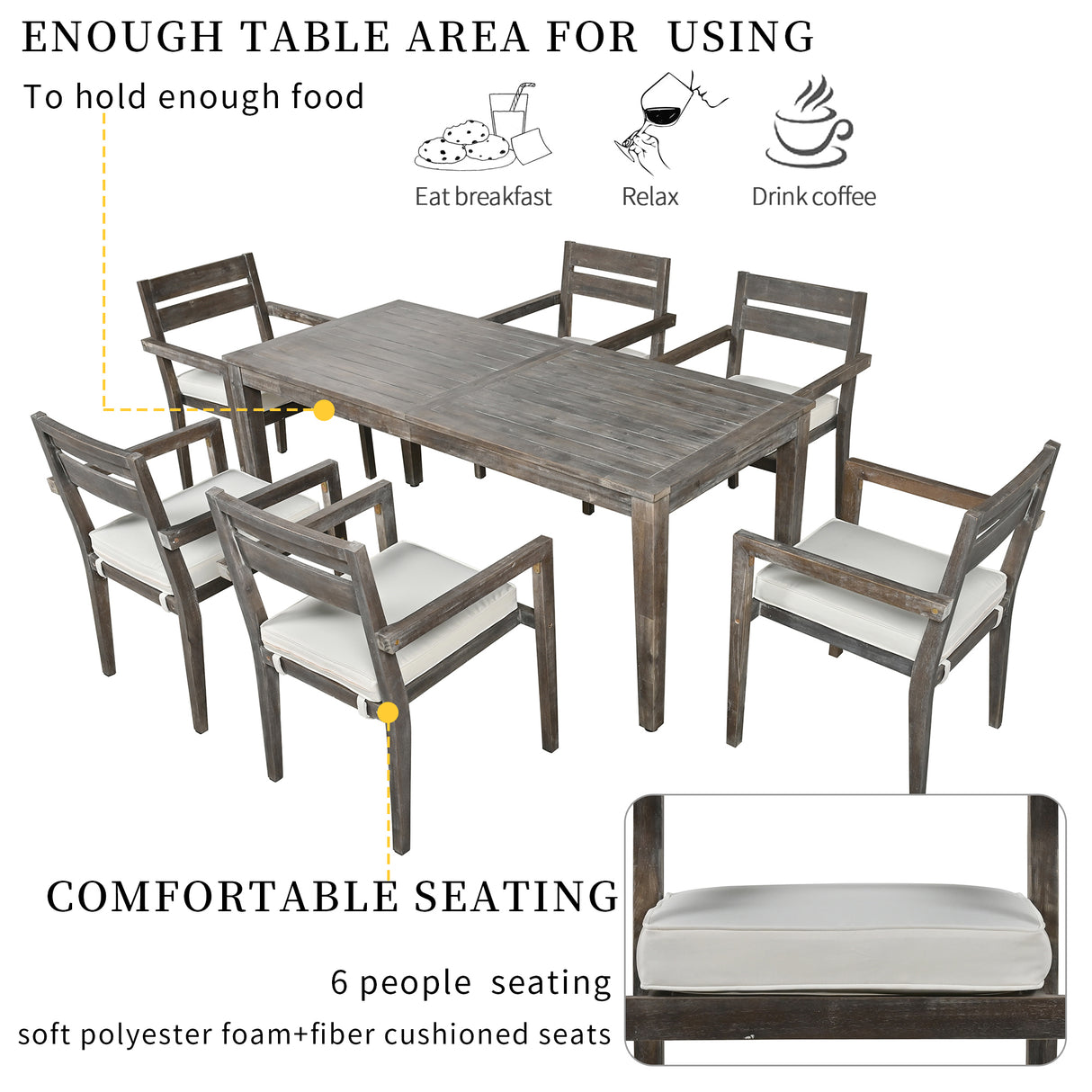 U_Style  Acacia Wood Outdoor Dining Table And Chairs Suitable For Patio, Balcony Or Backyard