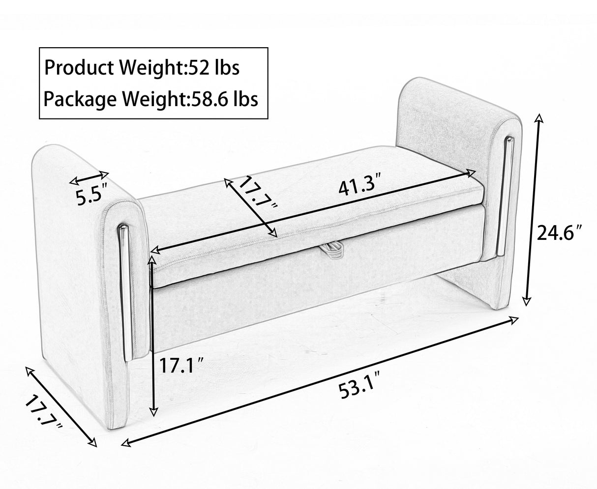 Velvet Fabric Storage Bench Bedroom Bench With Gold Metal Trim Strip