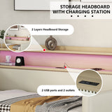 Twin Size Daybed with Storage Drawers, Upholstered Daybed with Charging Station and LED Lights, Beige (Expect arrive date: Jun.,20th.)