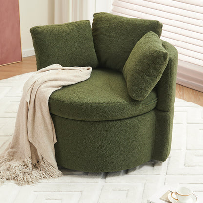 Teddy Fabric Swivel And Storage Chair With Back Cushion Green