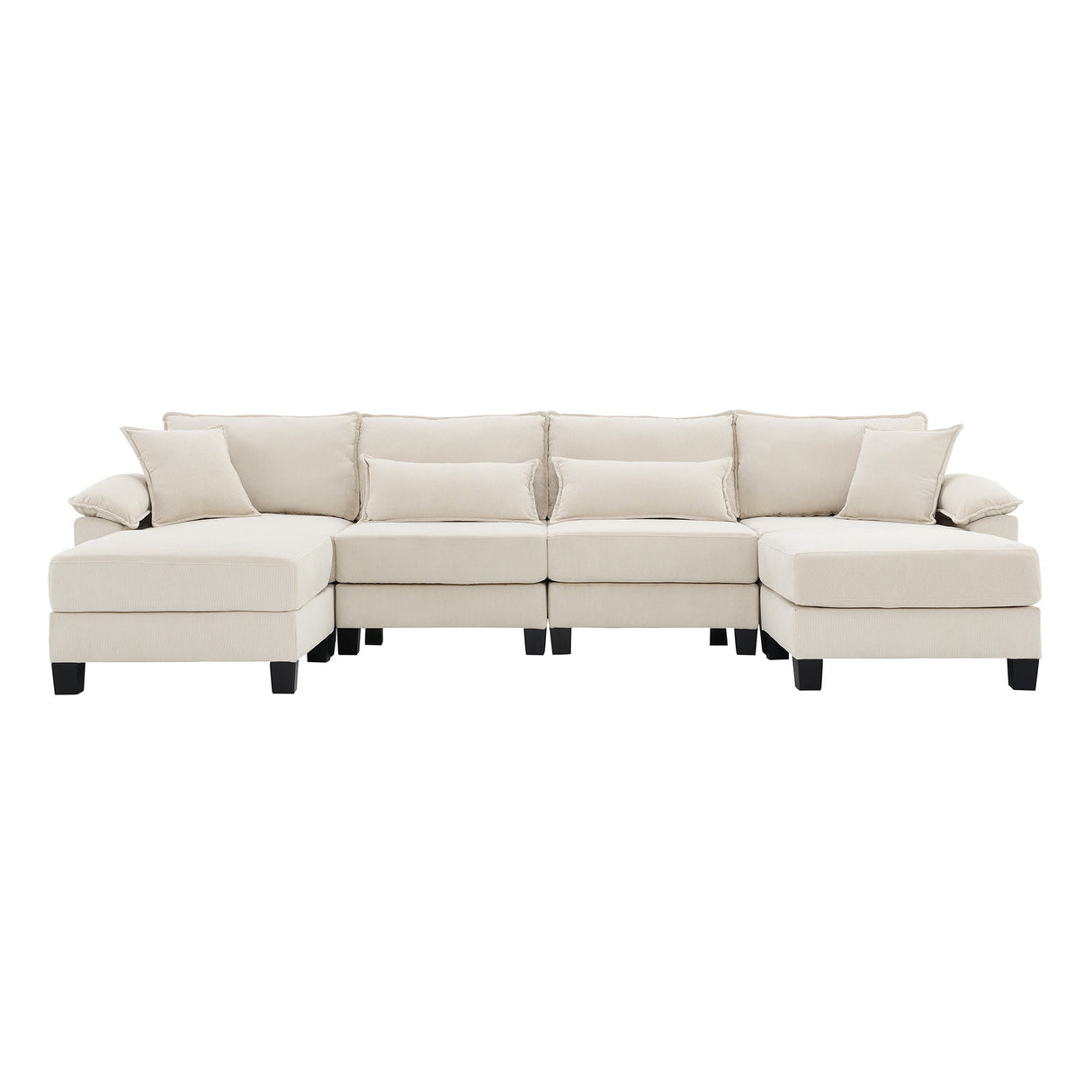 [New]Wide Seat Corduroy Modular Sectional Sofa Bed, Sleeper Couch Set with Armrest Pillow,6 Seat Free Combination Sofa with Ottomans, Oversized Indoor Furniture for Living Room, 2 Colors