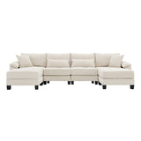 [New]Wide Seat Corduroy Modular Sectional Sofa Bed, Sleeper Couch Set with Armrest Pillow,6 Seat Free Combination Sofa with Ottomans, Oversized Indoor Furniture for Living Room, 2 Colors