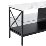 TV stand,Iron TV cabinet,entertainment center, TV set, media console, with LED lights, remote control,toughened glass stand,can be placed in the living room, bedroom, color:white with marble texture