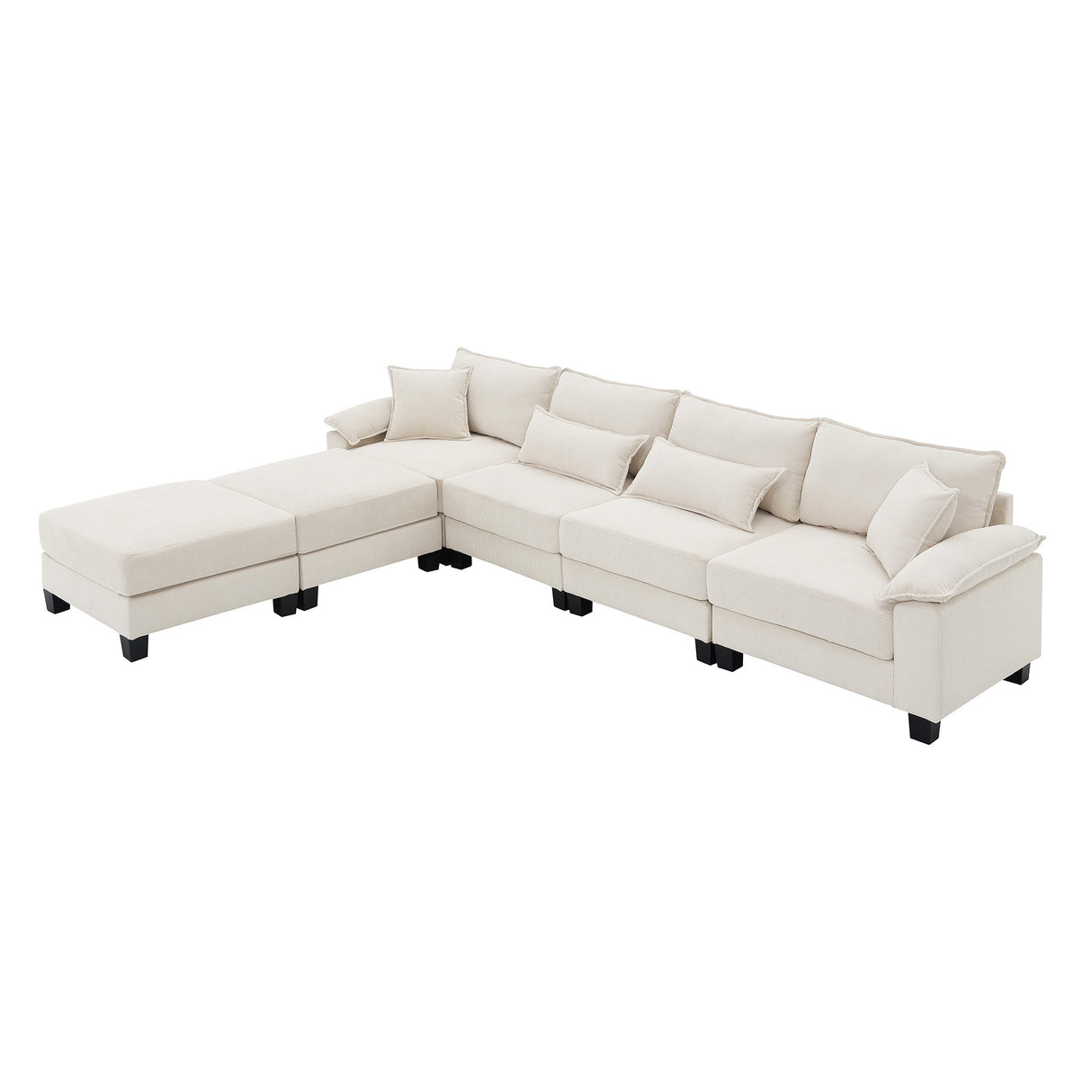 [New]Wide Seat Corduroy Modular Sectional Sofa Bed, Sleeper Couch Set with Armrest Pillow,6 Seat Free Combination Sofa with Ottomans, Oversized Indoor Furniture for Living Room, 2 Colors