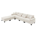 [New]Wide Seat Corduroy Modular Sectional Sofa Bed, Sleeper Couch Set with Armrest Pillow,6 Seat Free Combination Sofa with Ottomans, Oversized Indoor Furniture for Living Room, 2 Colors