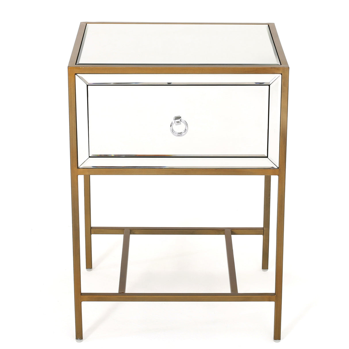White  Mirrored Nightstand with 1 Drawer, Small End Side Table with Storage, Modern Bedside Bed Table with Metal Frame for Small Space, Bedroom and Living Room, White,  18.90"L x 15.75"W x 26.40"H