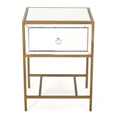White  Mirrored Nightstand with 1 Drawer, Small End Side Table with Storage, Modern Bedside Bed Table with Metal Frame for Small Space, Bedroom and Living Room, White,  18.90"L x 15.75"W x 26.40"H