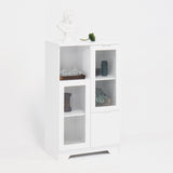 Wooden Floor Cabinet with 2 Glass Doors and 2 Storage Space,White ,Living Room Bathroom Entryway White