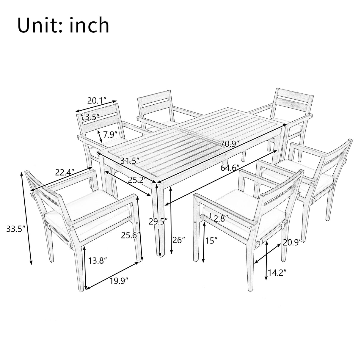 U_Style  Acacia Wood Outdoor Dining Table And Chairs Suitable For Patio, Balcony Or Backyard