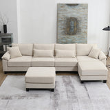 [New]Wide Seat Corduroy Modular Sectional Sofa Bed, Sleeper Couch Set with Armrest Pillow,6 Seat Free Combination Sofa with Ottomans, Oversized Indoor Furniture for Living Room, 2 Colors