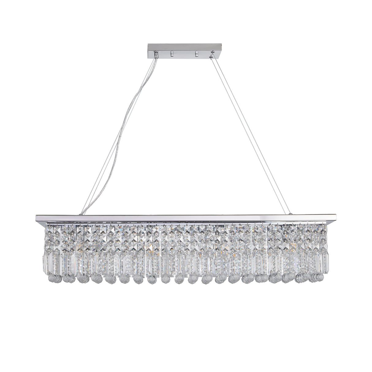 Modern Crystal Chandelier for Dining Room 8-Light White Rectangle Raindrop Chandelier Contemporary Rectangular Pendant Light Fixture for Kitchen Island Bar L39.4'' x W9.8'' x H8.7'(Bulb Not Included)