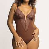 Women's Sexy Lace Bodysuit Tummy Control Deep V Neck Adjustable Strap Butt Lifter Body Shaper HW53ZLK4YH