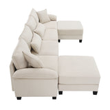[New]Wide Seat Corduroy Modular Sectional Sofa Bed, Sleeper Couch Set with Armrest Pillow,6 Seat Free Combination Sofa with Ottomans, Oversized Indoor Furniture for Living Room, 2 Colors